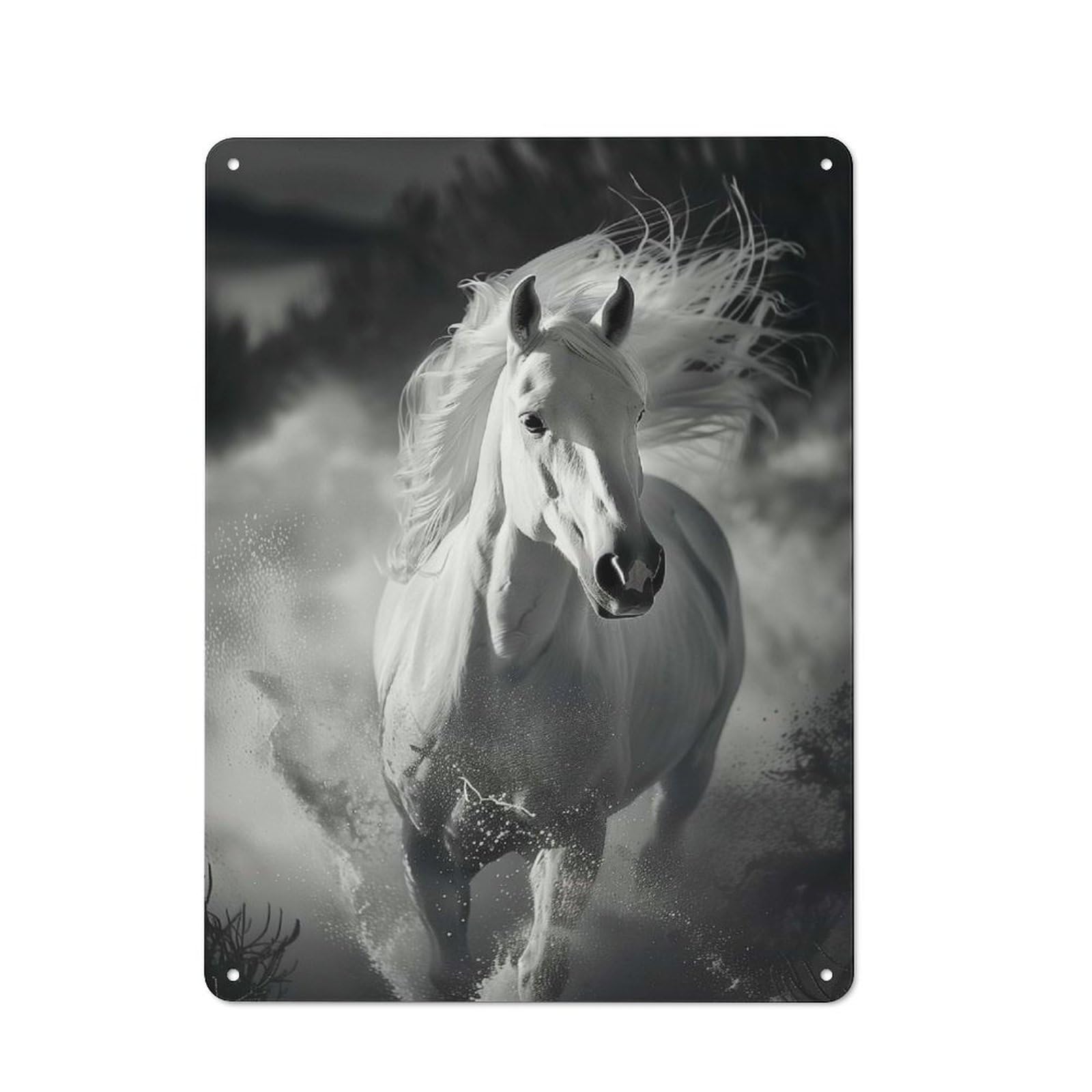 Junmoney Style-7 Classic Metal Plaque 40X30cm Featuring White Horse Running, Bistro Wall Plaque For Kitchen, Cafe, Pantry Or Dining Room