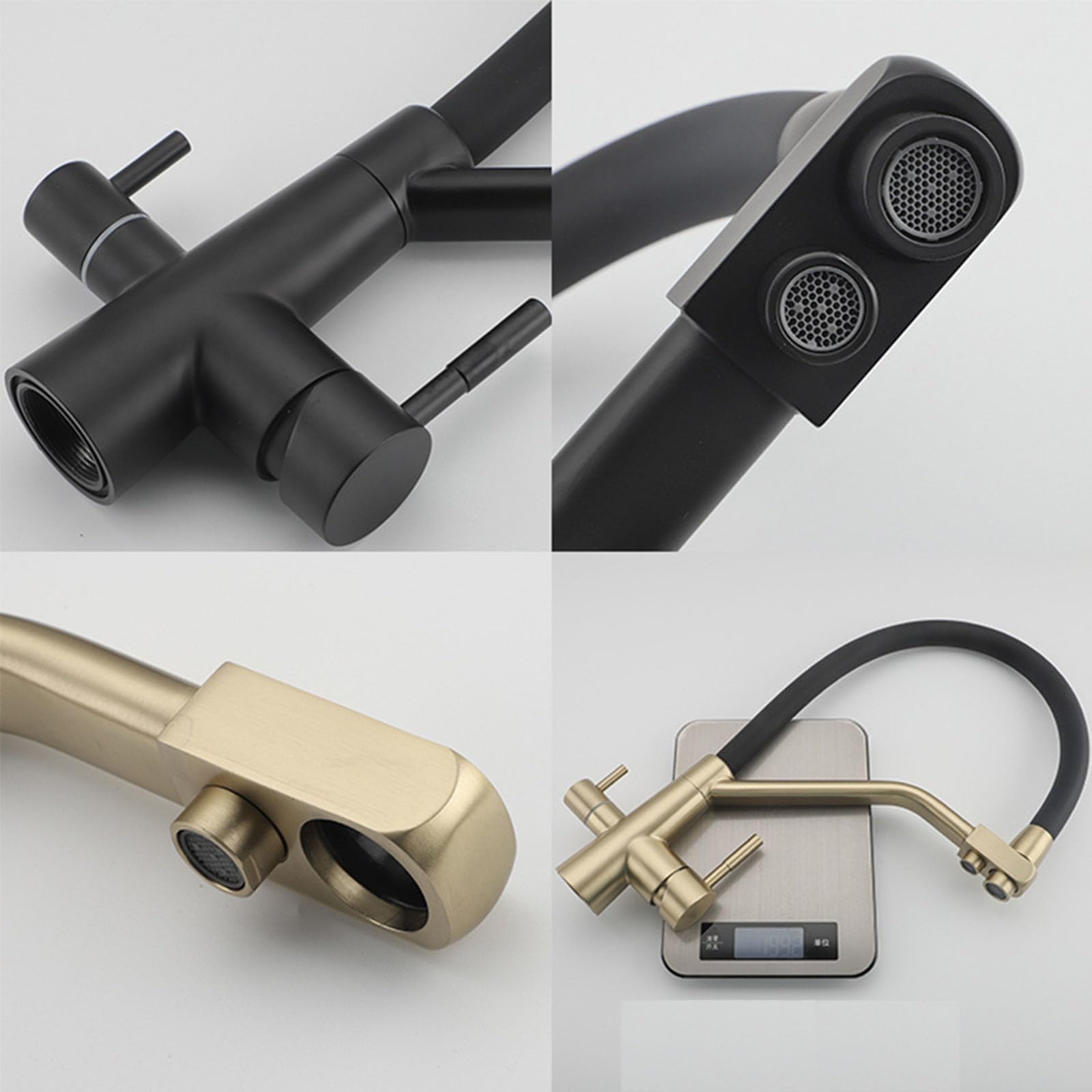 Grifo de Cocina de 3 vías de Acero Inoxidable Cepillado con Filtro de Agua, Giratorio 360°, Doble manija, Compatible con Sistema de ósmosis, Mezclador para Fregadero.