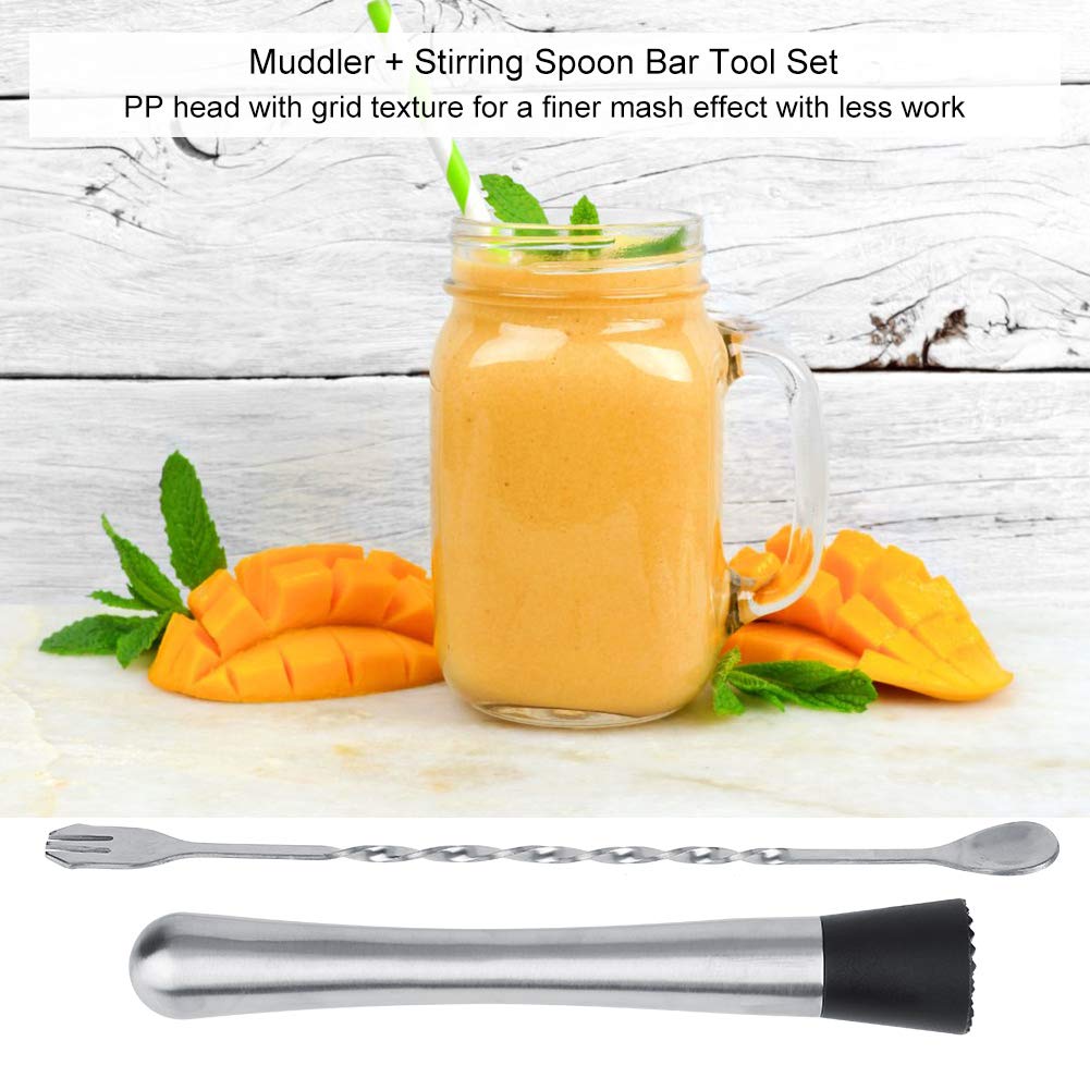 Stainless Steel Bar Tool Set Cocktail Muddler Wine Mixing Twist Double end Spoon Barware