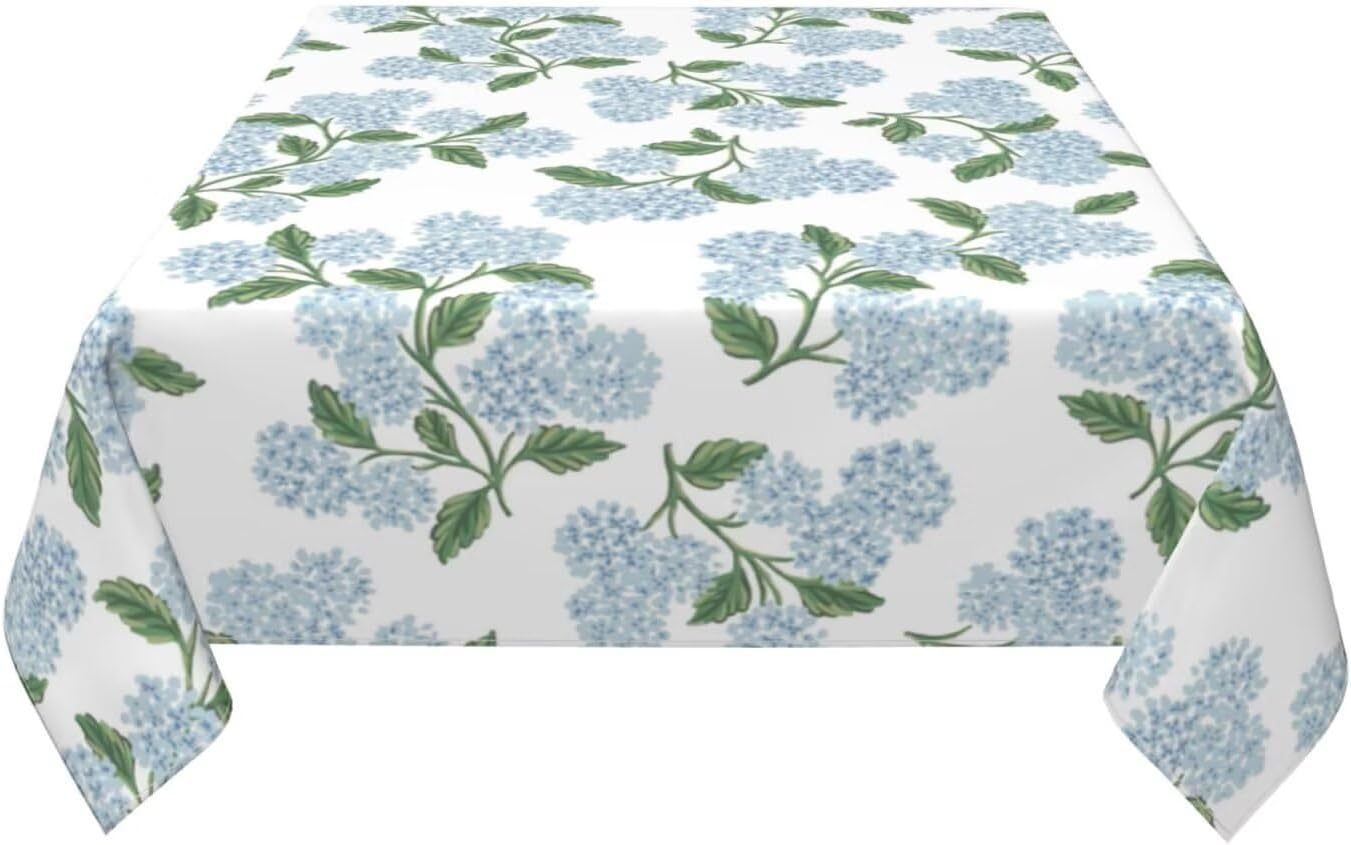 Blue Hydrangea Floral Square Tablecloth 54 Inch | Flower Table Cloth,Vintage Spring Summer Table Cover,Polyester Fabric for Holiday Party Dining Picnic Outdoor Decor