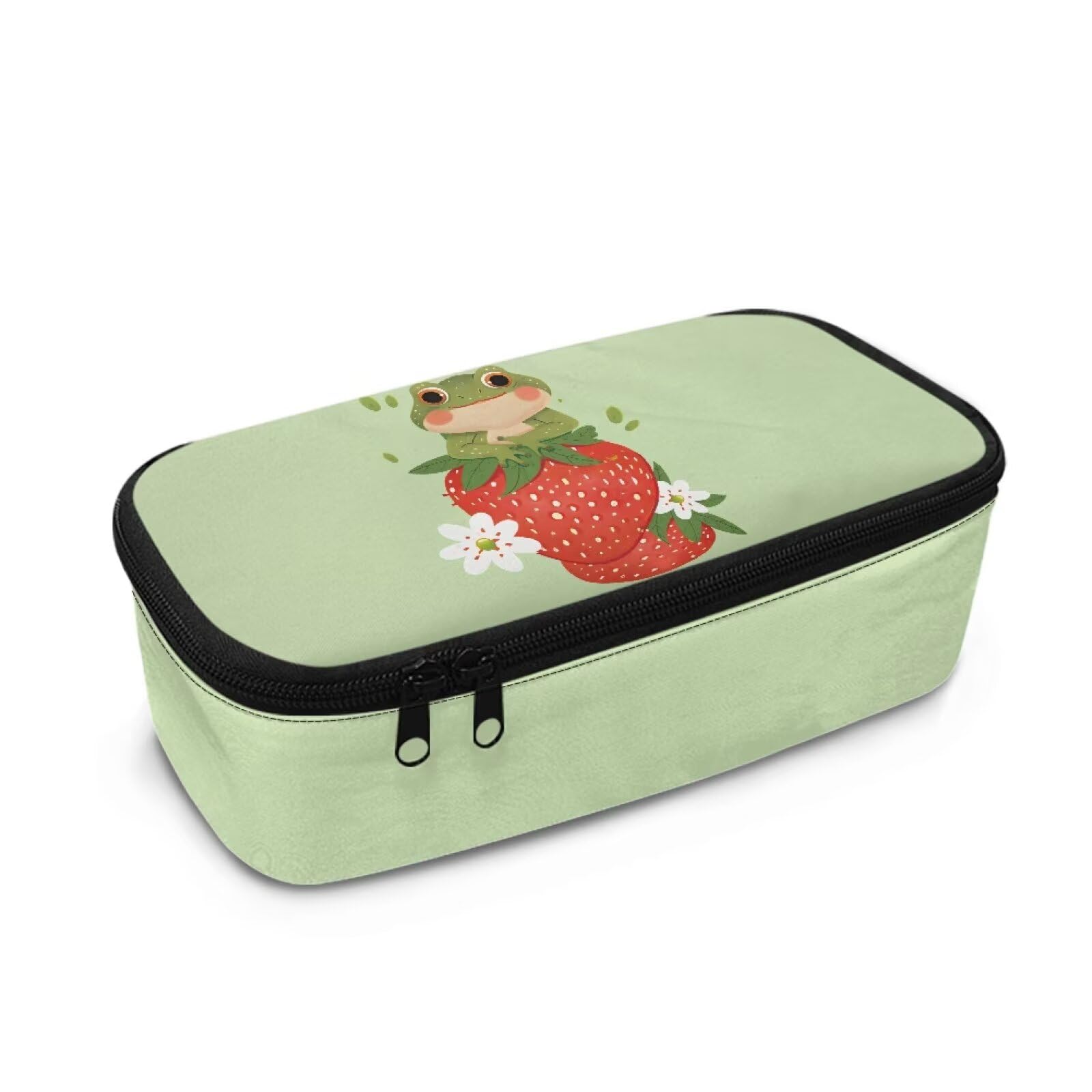 TOADDMOS Strawberry Frog Pencil Bag Office Stationery Organizer Cute Marker Pouch Marker Pouch for Office Travel School Girls and Adults