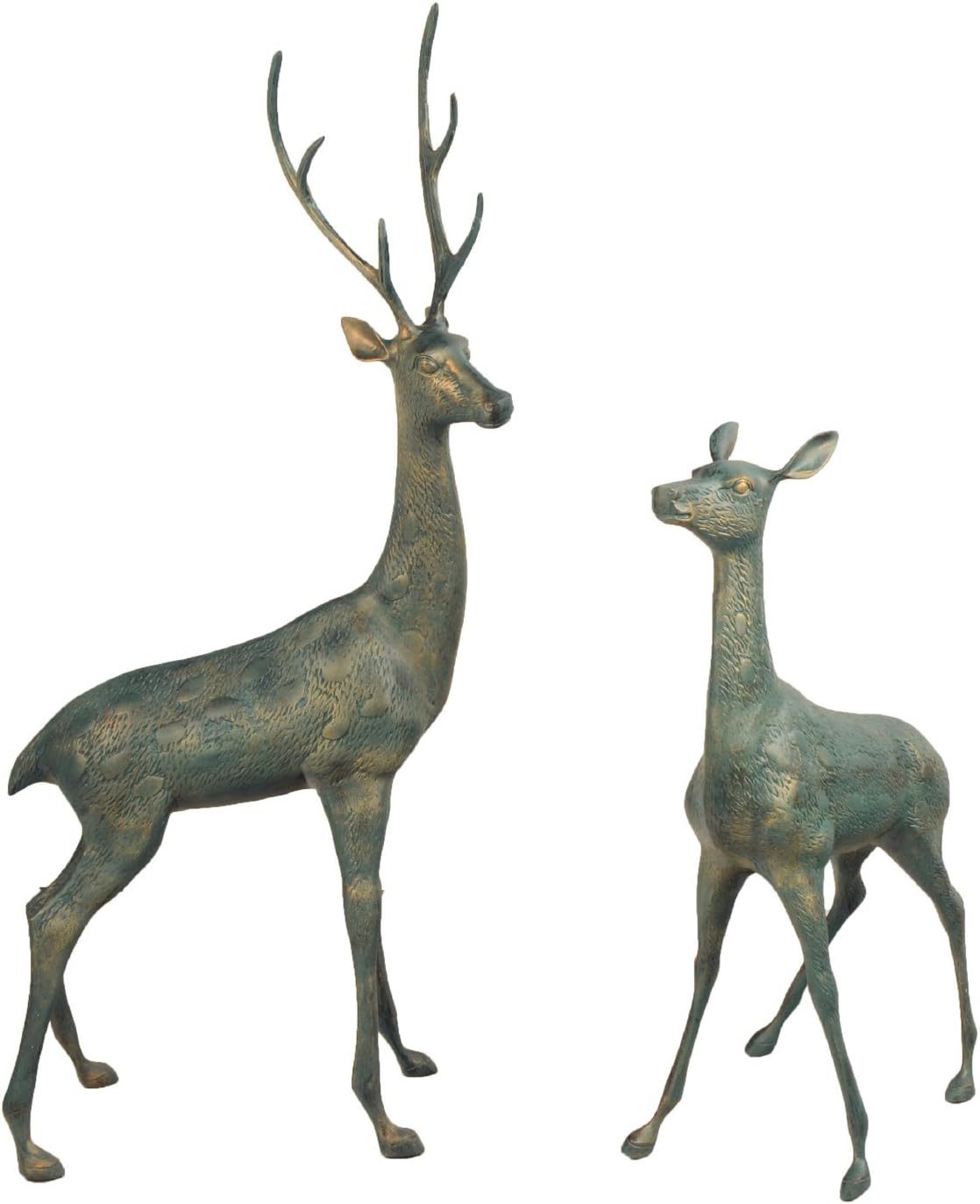 Solstice Sculptures XST/334 Large Deer Pair Aluminium Statue - Verdigris