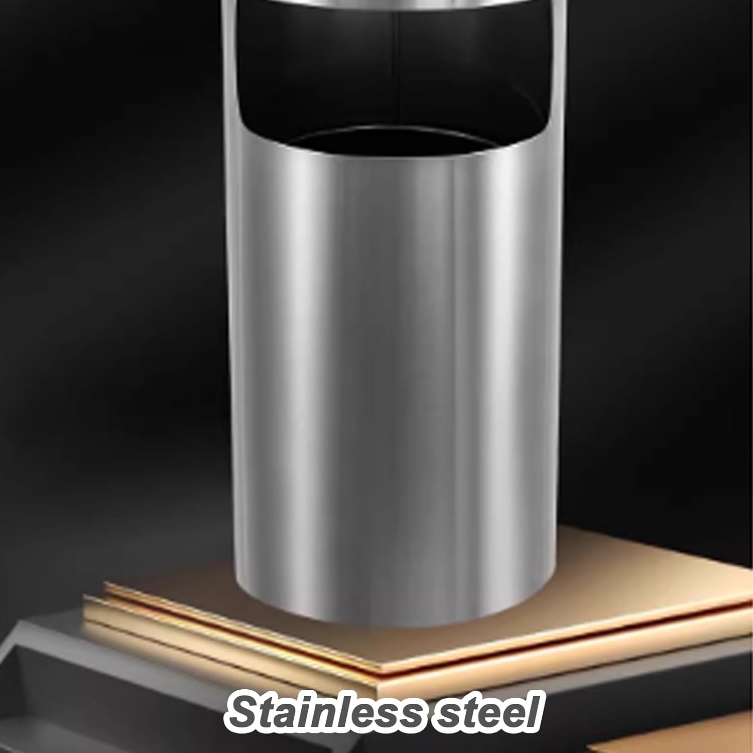 Stainless Steel Round Standing Ashtray Trash Can, Commercial Garbage Can with Removable Inner Bucket and Lid, Cigarette Disposal for Public Places(Black)
