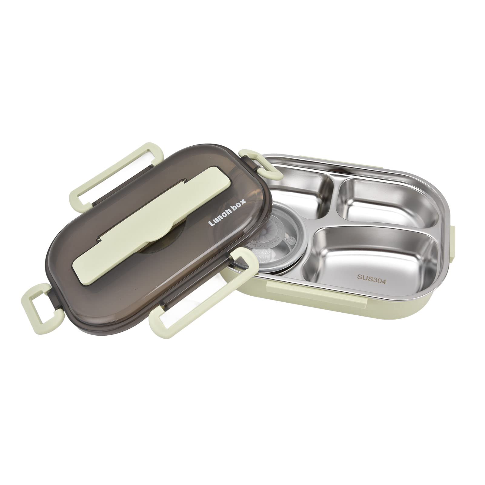 Bento Box pudełko na lunch 1.3L czterokomorowe pudełko bento z miską na zupę pałeczki łyżka przenośne dzieci 304 ze stali nierdzewnej(Green)