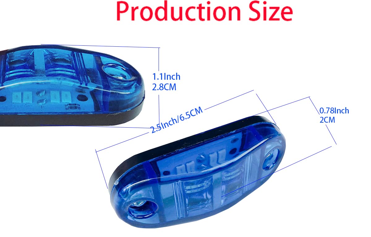 HyLikota 10pcs Blue 2.5 inch Oval 4 SMD Trailer Side Marker Led Lights Truck clearance lights Trailer Lights Indicator Waterproof