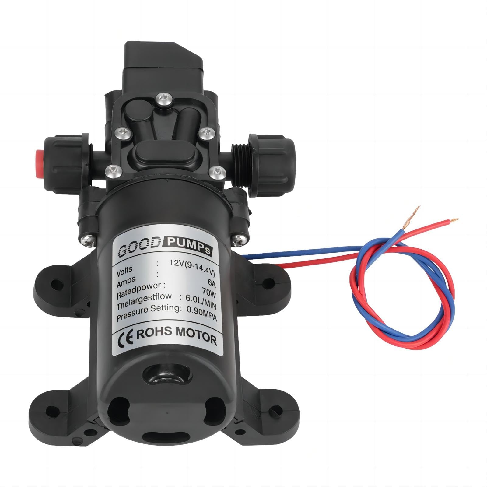 Bomba de Agua 12 V, Autocebante de Alta Presión Bomba de Diafragma de Agua, 0,9 Mpa 6 l/min DC 12V 6A 70W, para Caravana Camping Barco Irrigación Riego