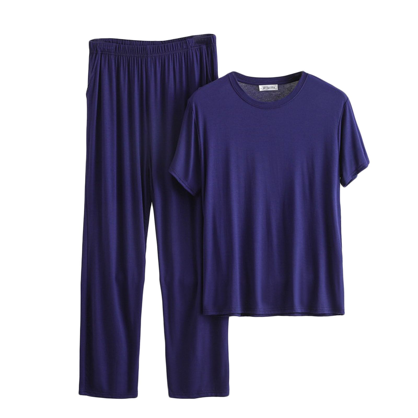 2024 Pijama Hombre,Pijama Hombre Invierno Algodón Camiseta Manga Corta y Pantalones Largo Traje de Dos Piezas Conjunto de Pijamas para Hombre Suave y Ligero Pijamas Hombre Talla Grande