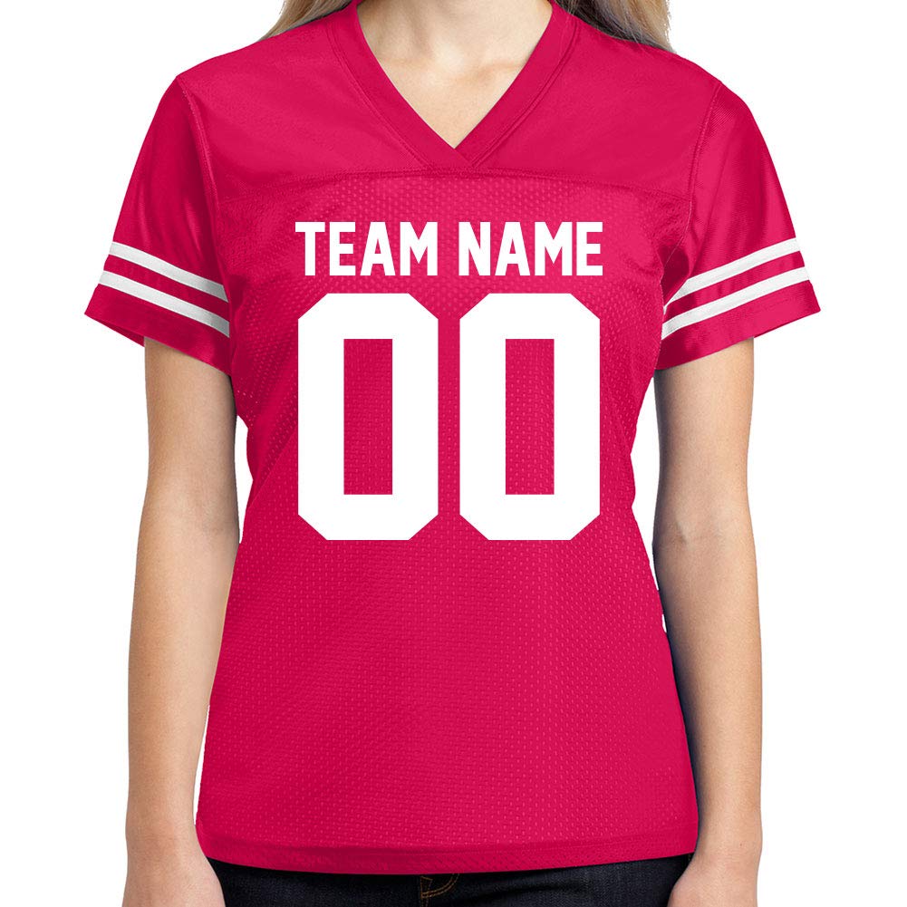 Custom Football Jersey Womens Shirt Make Your OWN 2 Sided Personalized Team Uniforms Pink Raspberry