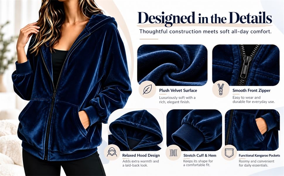Zip Up Hoodie Women Velvet Jacket 2026 Long Sleeve Hooded Velvet Jacket - image 4