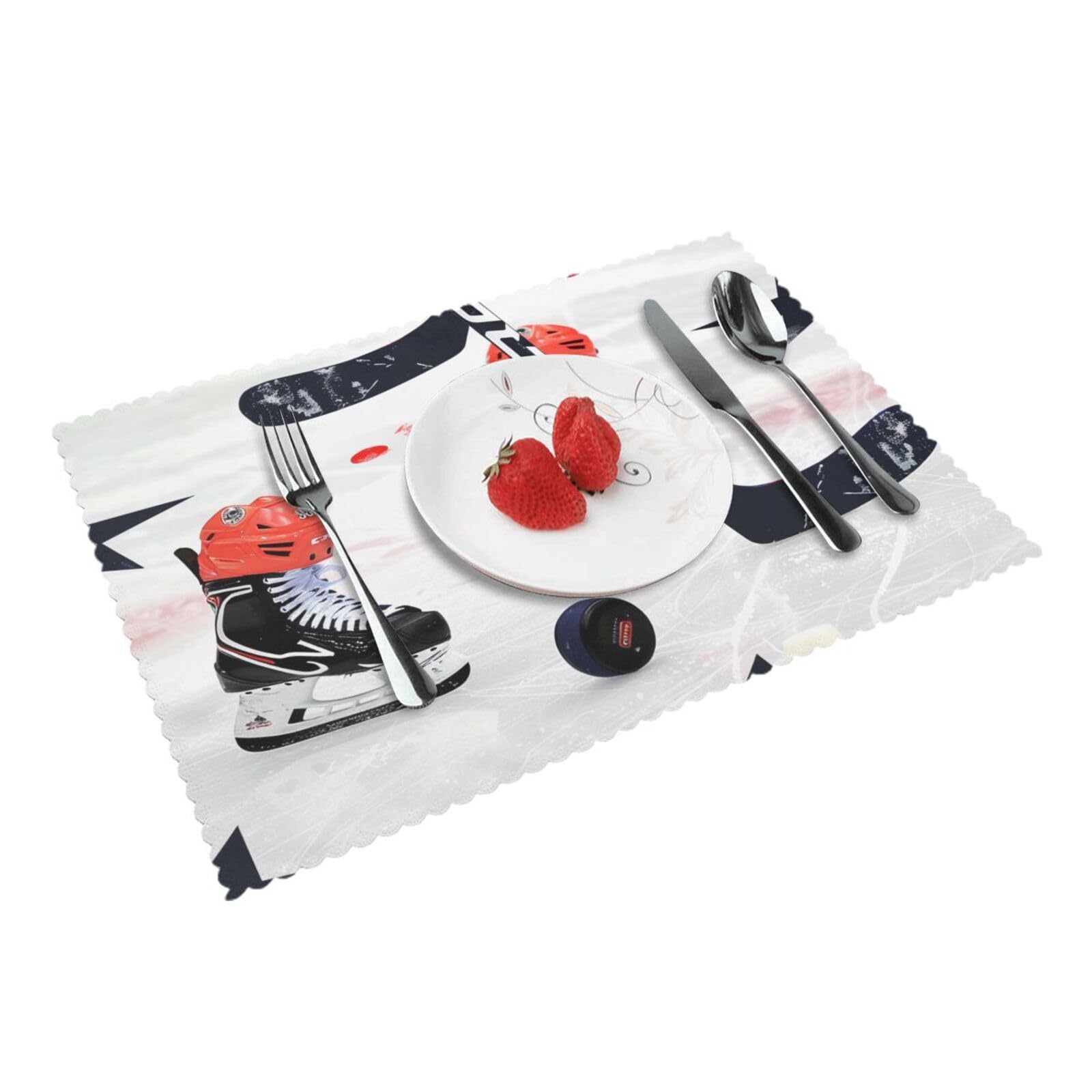 Ice Hockey Pattern Printed Placemat Heat Resistant Place Mats Set of 4 PCS Washable Kitchen Table Mats, 12x18 Inch