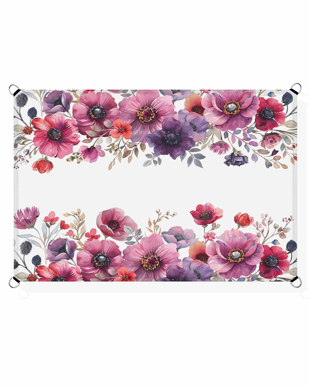 Purple Floral Sun Sail Shades Rectangle Canopy,Sunlight Block Heavy Duty Curved Backyard Shade Cover,Waterproof Sun Shades for Patios Garden Outdoor,12'x16' Eucalyptus Aesthetic Leaves Botanical White