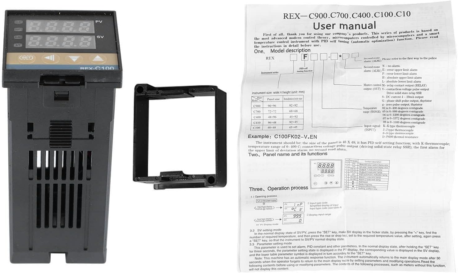 Digital Thermostat PID Temperature Controller, High Accuracy REX C100 Temperature Controller Regulator with Thermostat Buckle, (REX-C100FK02-V*DN SSR DK 100-240V)