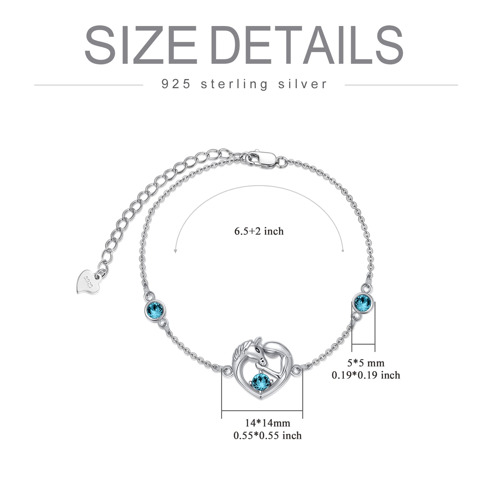 AOBOCO Sterling Silber Liebe Herz Pferde Armband, Pferde Geschenke für Mädchen Frauen Tochter