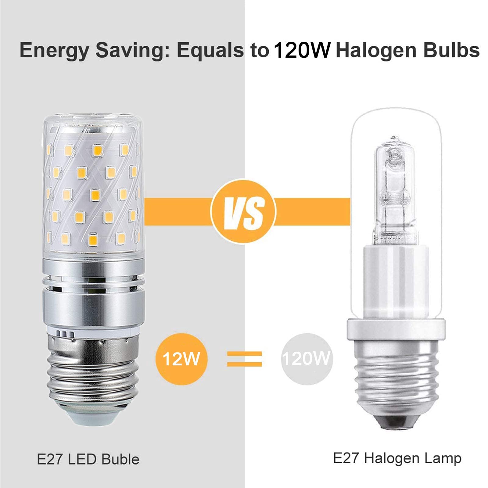 Bombillas LED E27,luz blanca cálida,12 W,1320 lúmenes,equivalente a bombilla incandescente de 120 W,CA 110 V/230 V,ángulo de haz de 360°,lámpara LED de maíz para candelabros,luces de pared,lámpara de