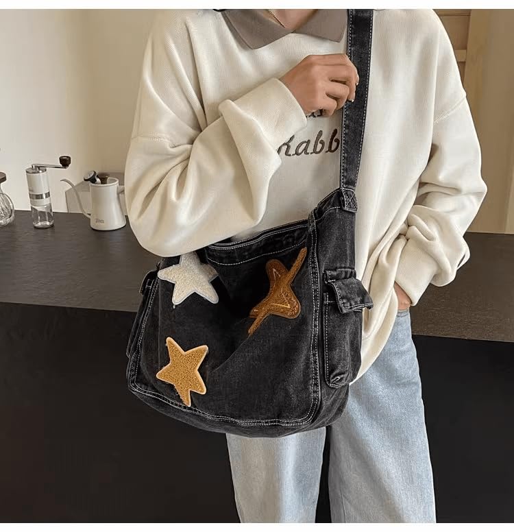 Cute Messenger Bag,Y2k Star Shoulder Bag,Retro Denim Crossbody Denim Tote Purse For Women 20244
