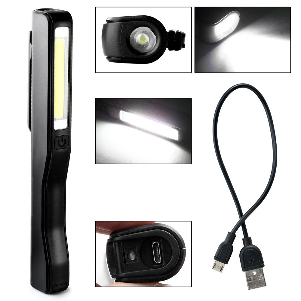 Torcia ricaricabile led cob magnetica intermittenza rossa con gancio