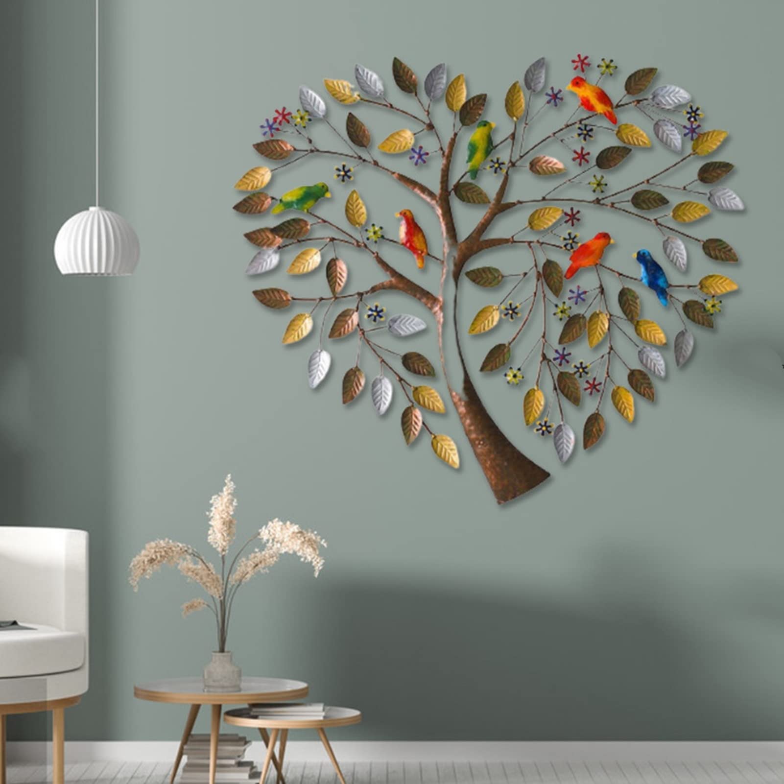 Kreatywność serca Drzewo życia Wall Art Decor, Ręcznie robione drzewo w kształcie serca z ptakami na gałęziach rzeźba, 3D Eternal Love kutego żelaza wystrój, na zewnątrz na zewnątrz