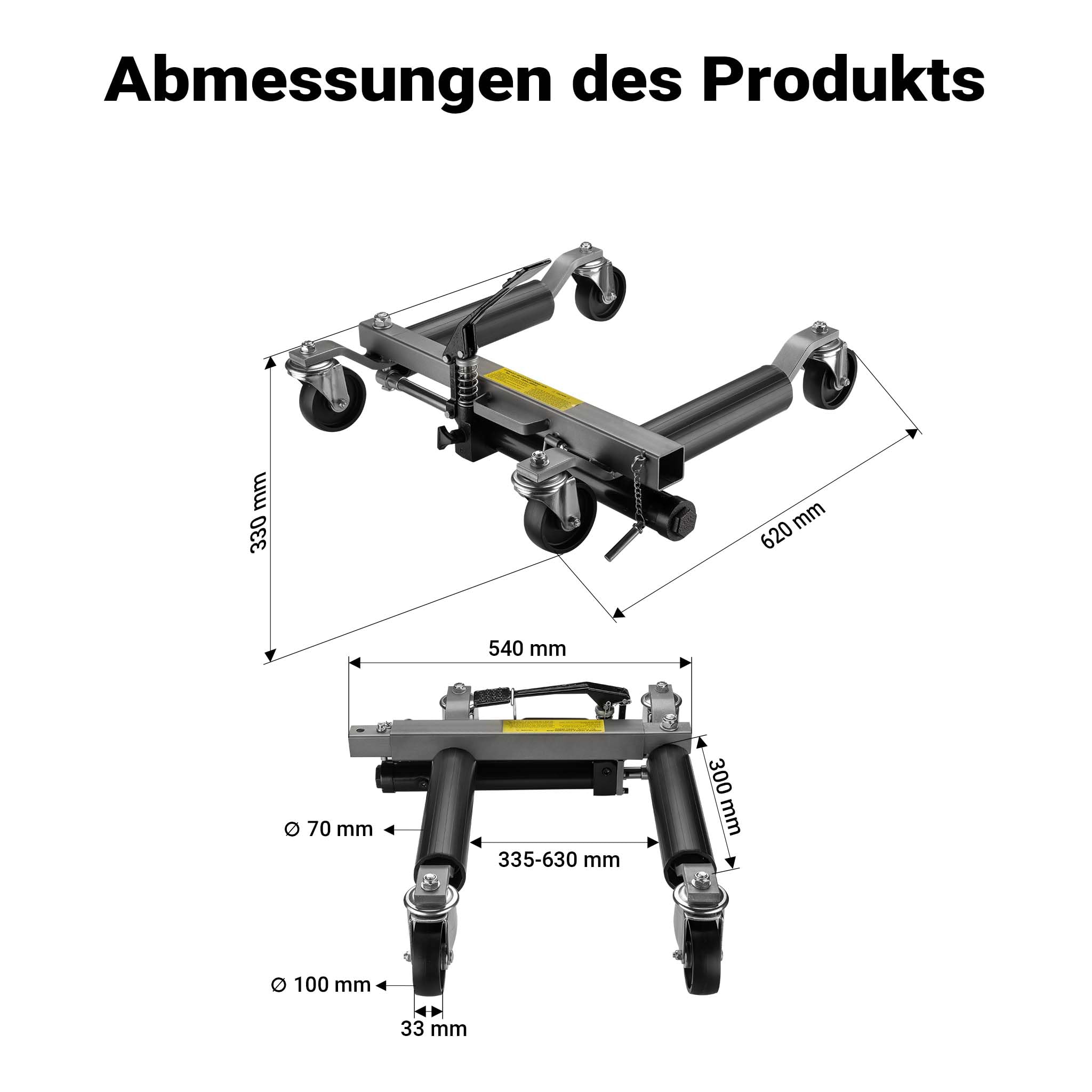 Wiltec PKW Rangierhilfe 2x Wagenheber hydraulisch, 2 Stück Rangierwagenheber je 680 kg Tragkraft, Autoheber bis 30 cm Reifenbreite