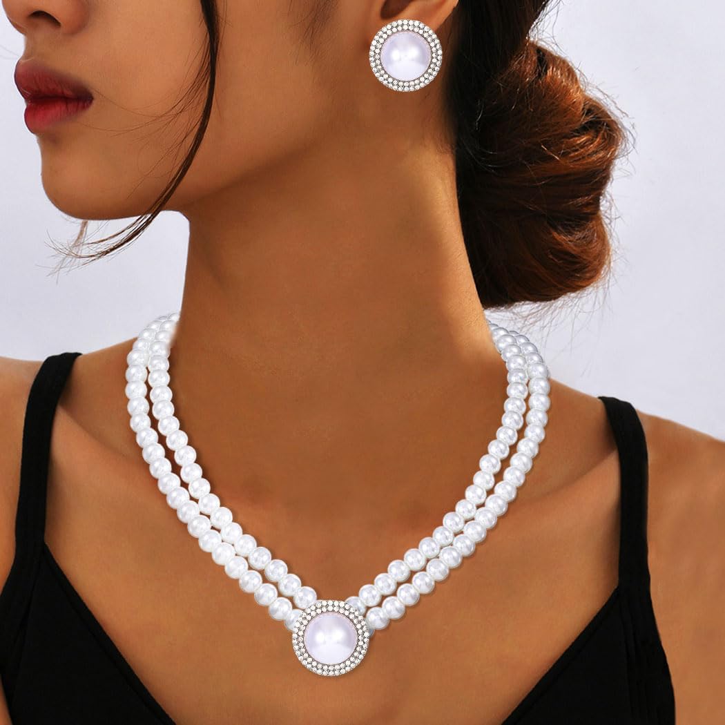 Sixexey Wedding Pearl Jewelry Set Bridal Jewelry Rhinestone Prom Birthday Necklace Jewelry Accessories for Women - Image 3