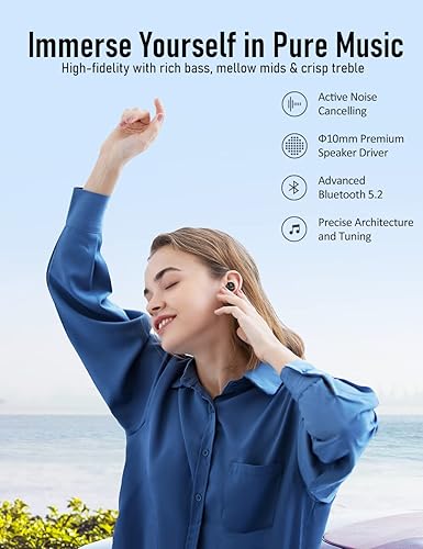 Miniatura 3 de Audiovance IF501 - Auriculares inalámbricos Bluetooth para iPhone Android, cancelación activa de ruido, ajuste cómodo, sonido inmersivo, llamadas