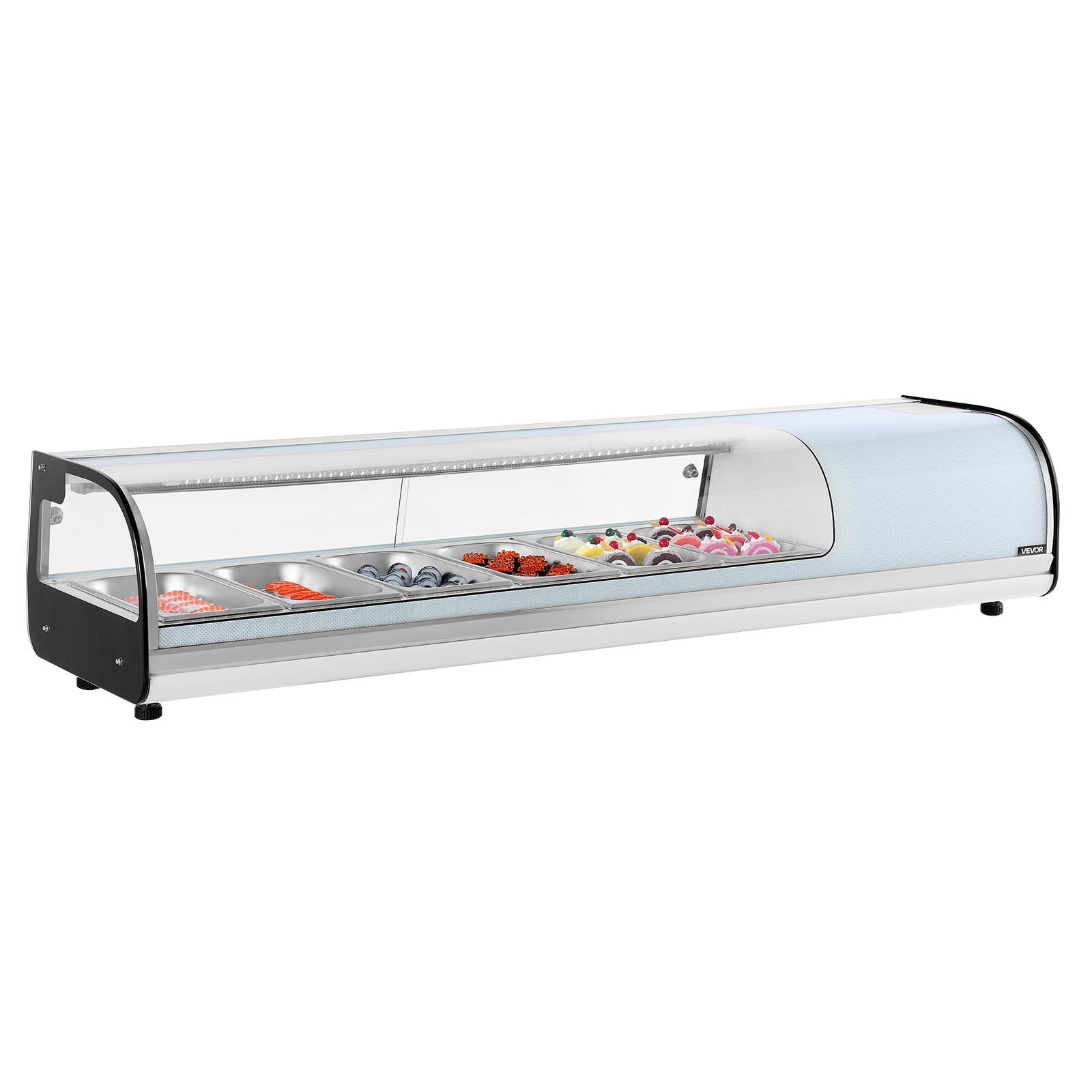 VEVOR Vetrina Refrigerata per Sushi Commerciale da 62 L, 6 Teglie con Vetro Curvo, Illuminazione a LED e Controllo Digitale della Temperatura, Frigorifero per Bancone Ristorante Negozio