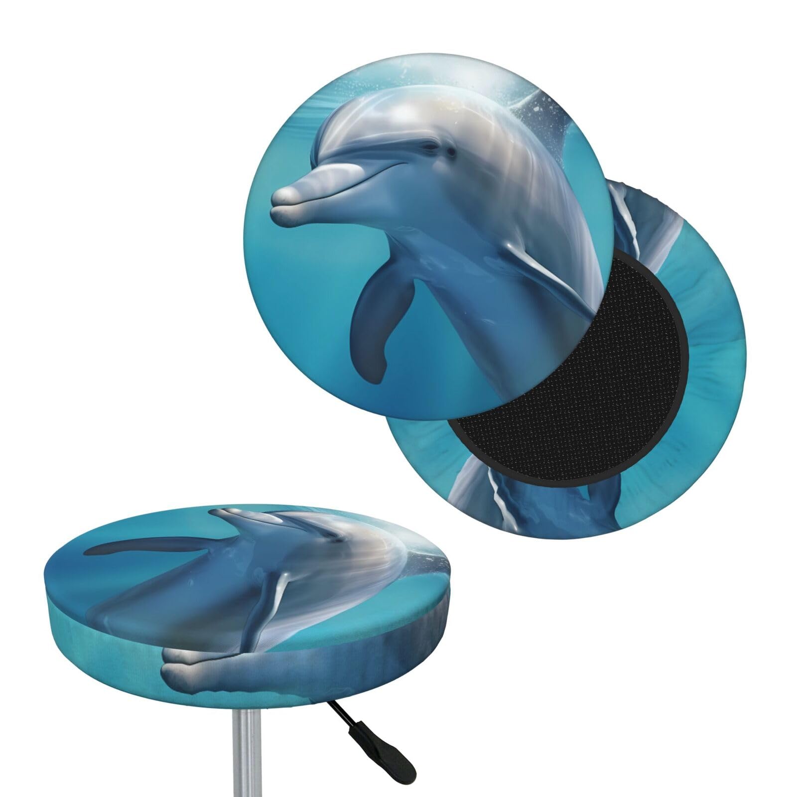 FekiLoot Winter The Dolphin Round Bar Stool Covers Stretch Washable Bar Stool Covers Dustproof Slipcover Bar Chair Covers with Elastic Band for Bar Kitchen Living Room Decor 13 Inch