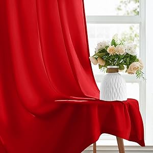HOMEIDEAS Christmas Non-See-Through Red Privacy Sheer Kitchen Curtains, 30 X 24 Inches Long 2 Panels Short Sheer Curtains Light Filtering Bathroom Window Drapes for Bedroom Living Room