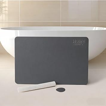 Premium Diatomaceous Earth Stone Bath Mat - Quick Dry Non Slip Bathroom Floor Mat, Diatomite Shower Mat for Bathroom, Stone Drying Mat for Kids & Pets, Stone Bathroom Mat23.6"x15.3"-Dark Gray