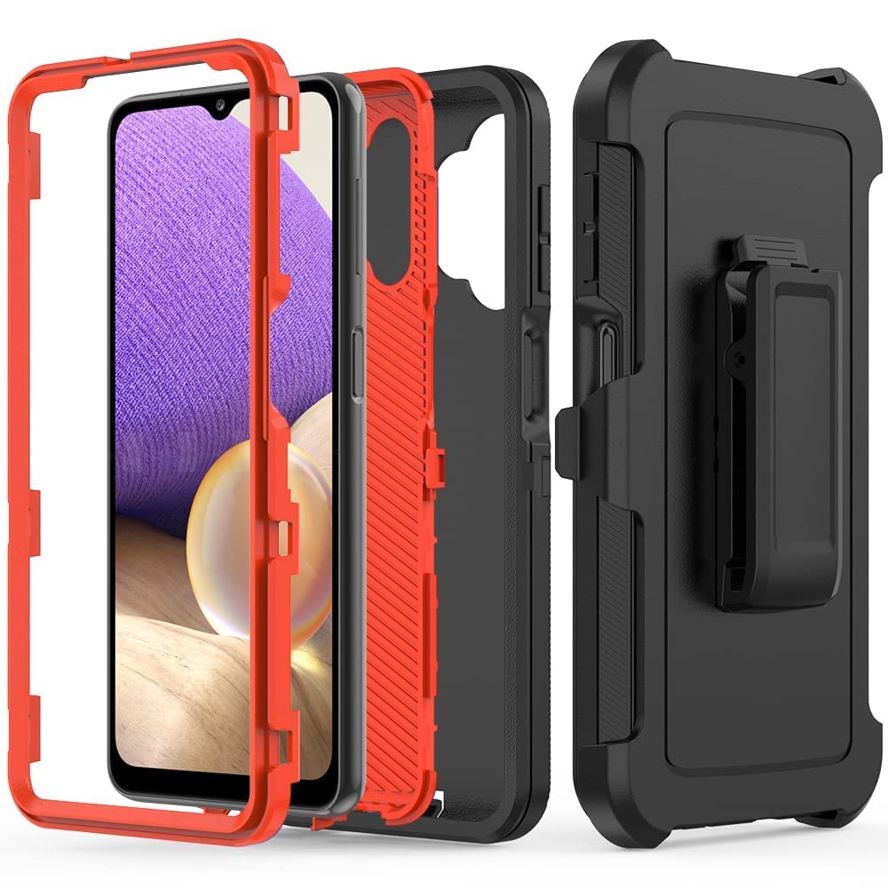 KEWEK Compatible with Samsung Galaxy A32 5G Case, Heavy Duty Rugged Defender Case with Belt Clip Holster, Shockproof Full Body Protection Kickstand Cover for Samsung Galaxy A32 (Orange)