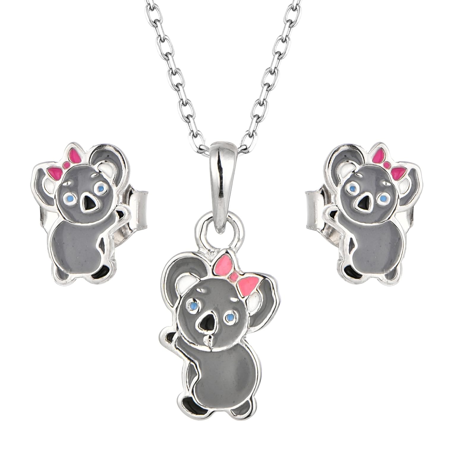 PAVELS Kinder Schmuckset Koala - Ohrstecker und Kette für Mädchen aus echtem 925 Silber - Niedliches Tiermotiv Schmuck für Kinder - Geschenkidee für Mädchen