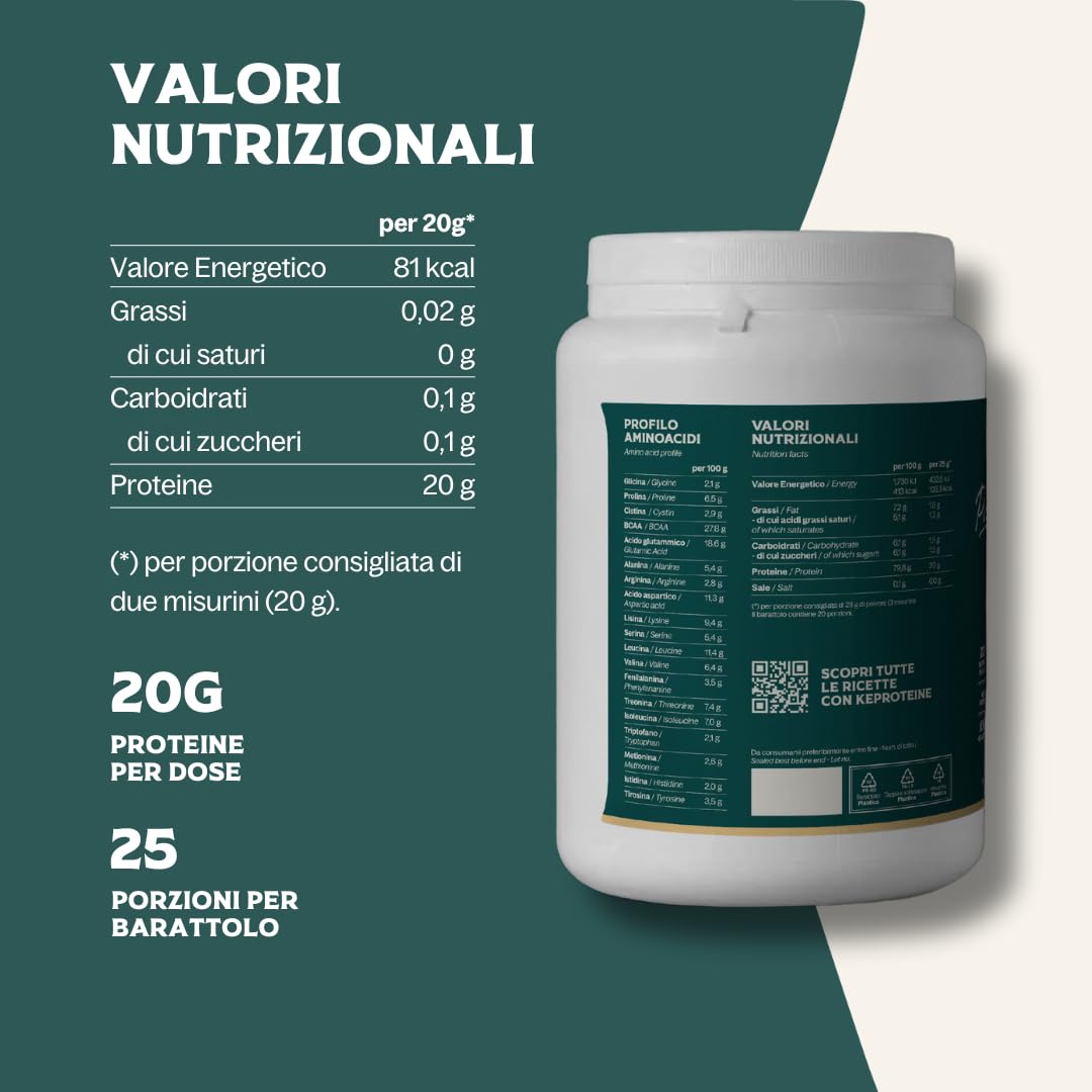 Kefood - Collagene Idrolizzato in Polvere con Vitamina C – 100% Grass-Fed – 500g – Pelle, Ossa e Articolazioni