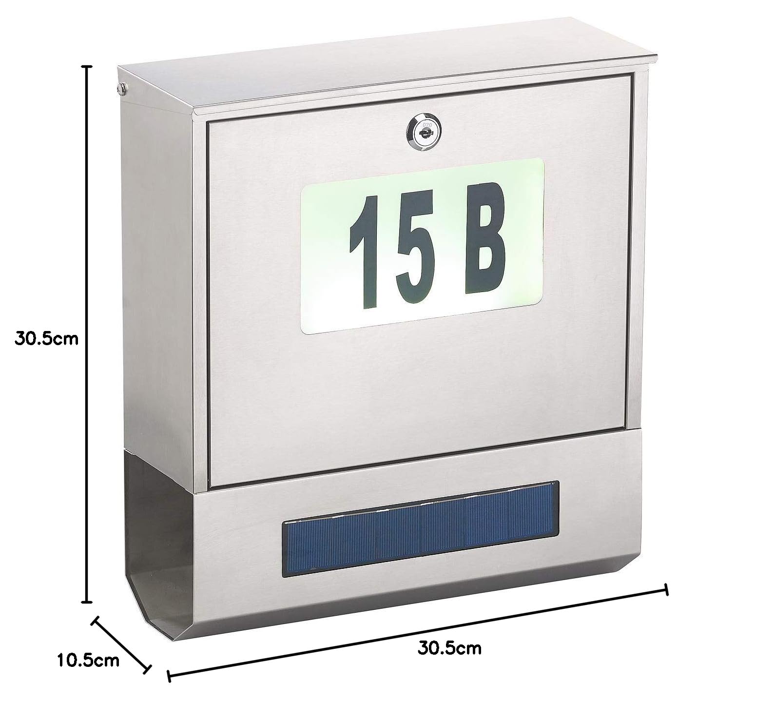 Lunartec Boîte aux lettres solaire avec numéro lumineux et compartiment à jo...
