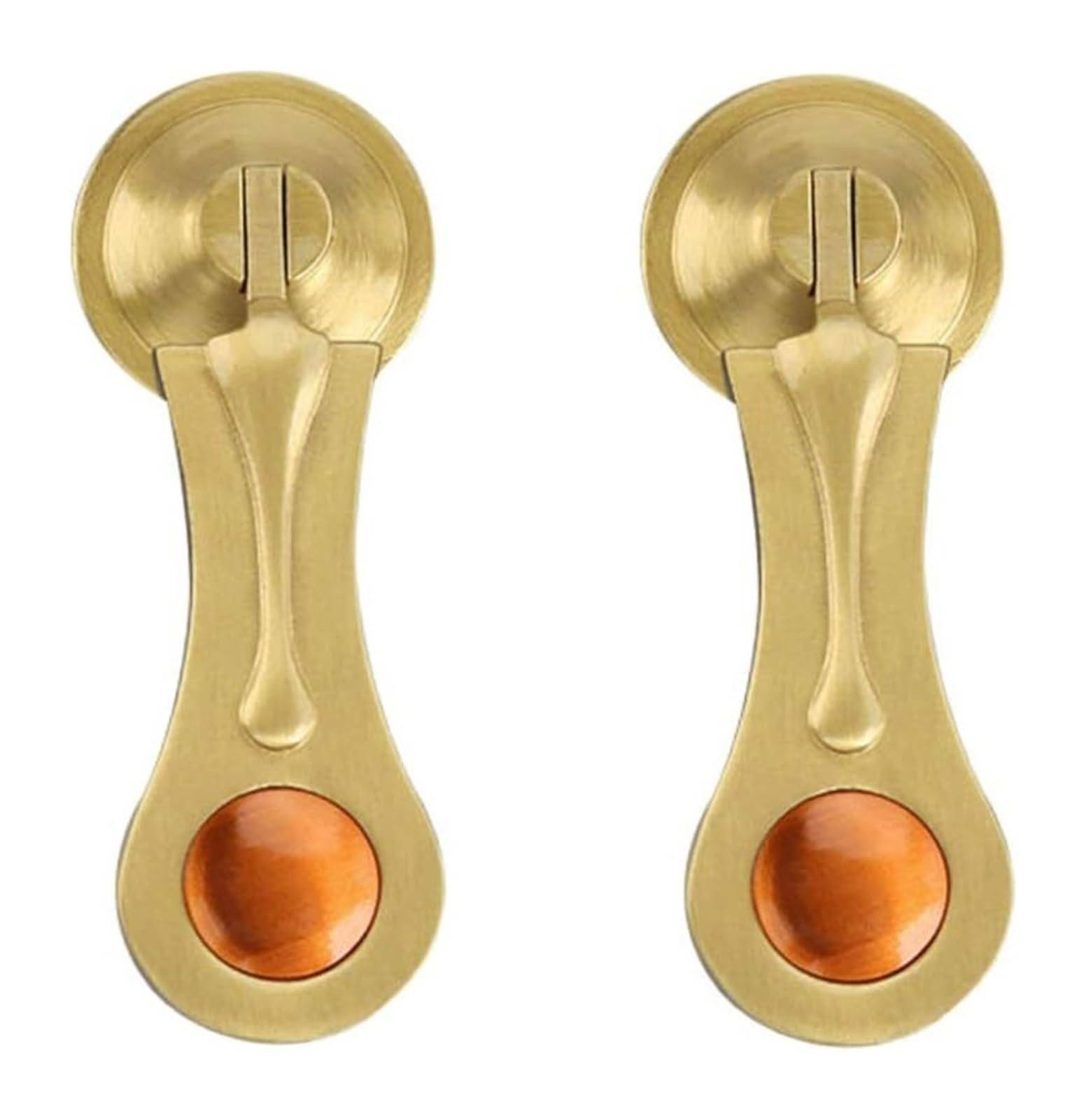 VOPLIVAT Vintage Brass Cabinet Drawer Pulls, Chinese Style Copper Single Hole Door Drawer Pull 2Pcs Multicolor(Gold)