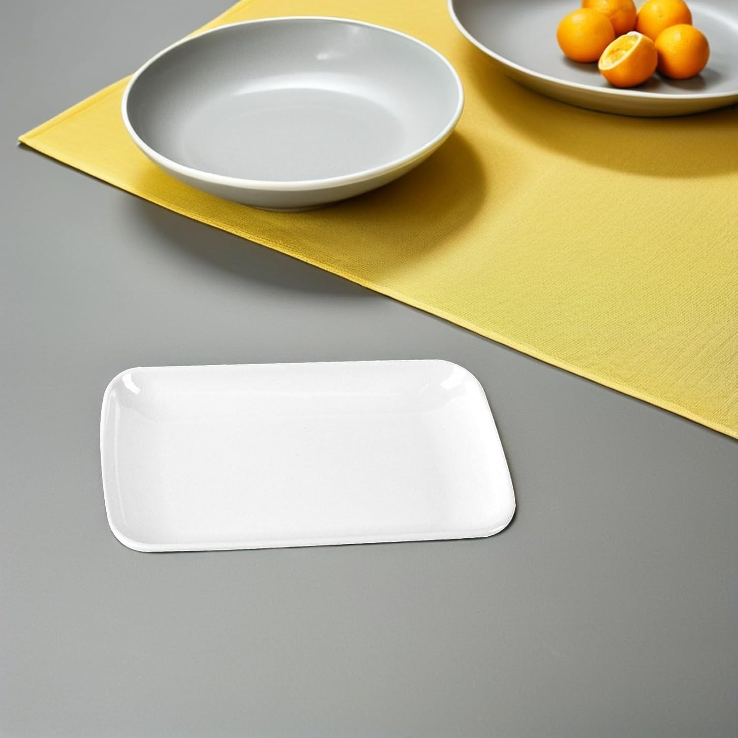 3pcs White Melamine Rectangular Snack Plates Multi-purpose Breakfast Serving Plates Easy to Clean Appetizer for Restaurant and Ktv Use