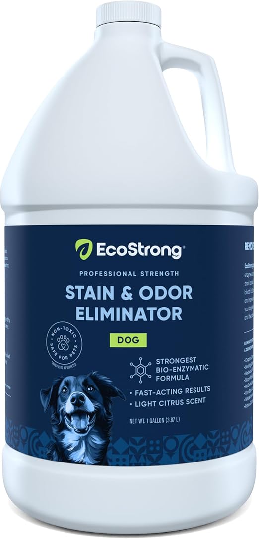 Eco Strong Dog Stain and Odor Eliminator Enzyme Cleaner | Removes Urine Odor - Powerful Bioactive Bacterial Solution for Carpet, Dog Beds, Furniture, Car Upholstery, Kennels (1 Gal)