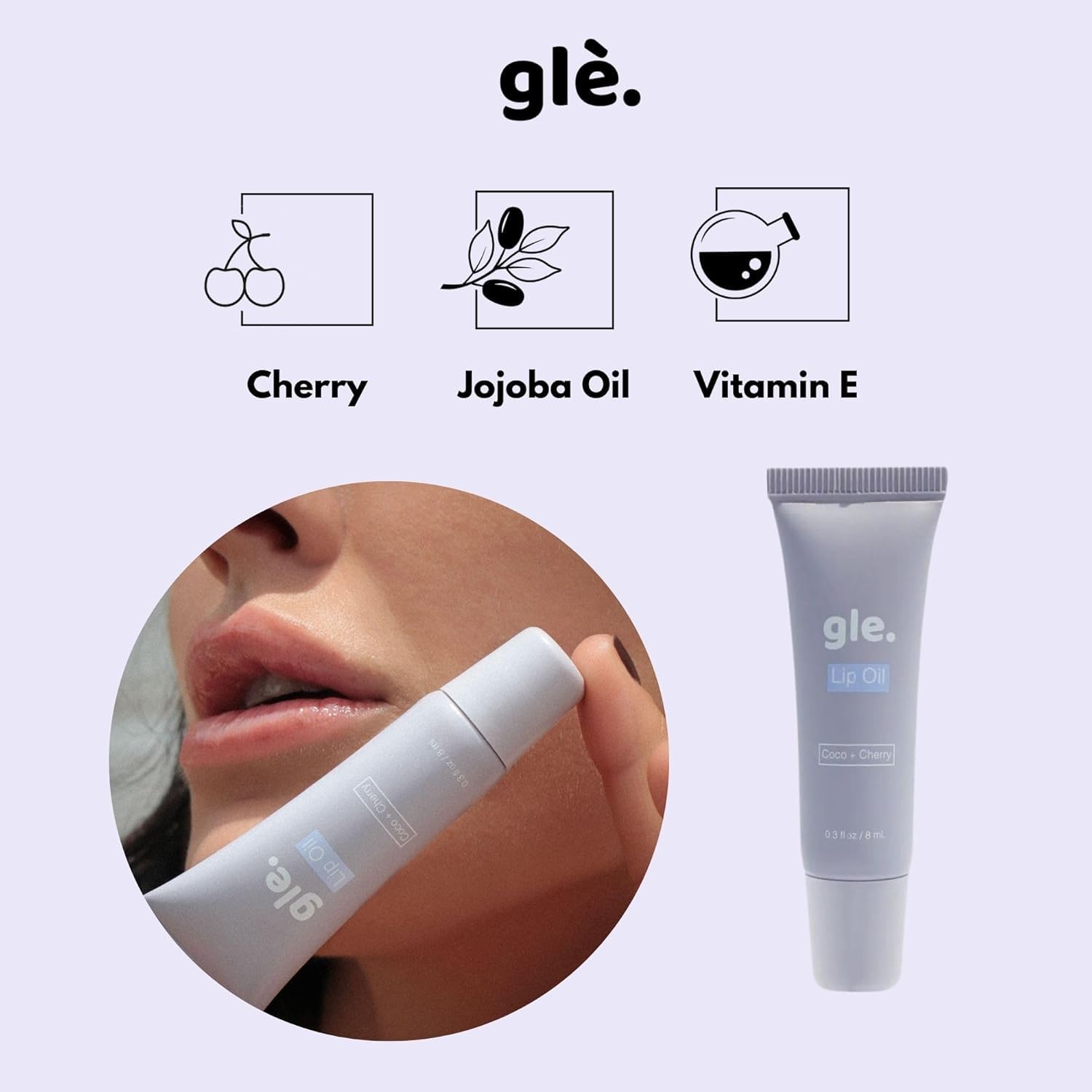GLE Skincare Cherry Infused Lip Oil with Natural Oil, Argan Oil and Vitamin E for Long-Lasting Hydration and Intense Moisture - 0.3 fl oz