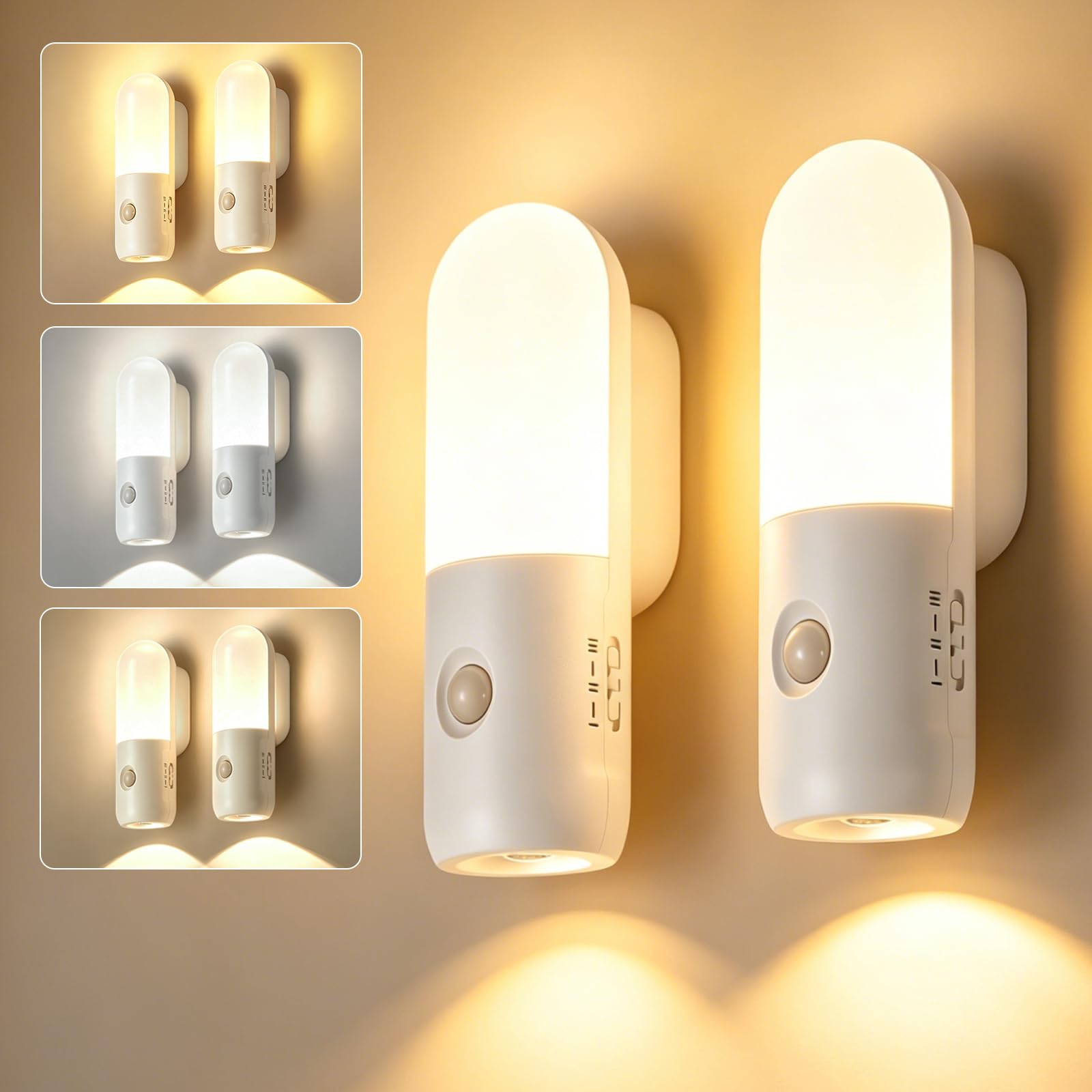 Lamptobe Motion Sensor Night Light, 2-in-1 Soft Nightlight + Focus Spotlight, Upgraded 1–200LM Dimmable & 3 Color Option, Portable 1800mAh Rechargeable Night Lights for Kids Bedside Stairway Indoor