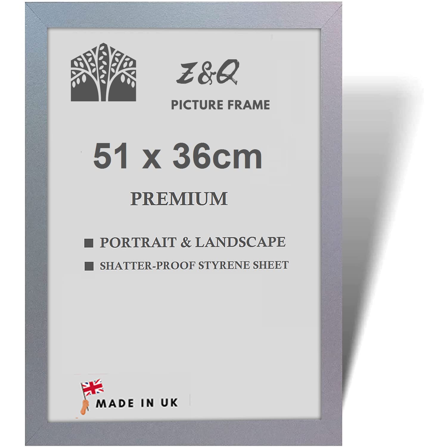 Z&Q Wall Poster Frame Large Poster Sized Frame Wall Mount for Pictures Photos Paintings with Plexiglass Front Vertical Horizontal both Ways Hanging (51 x 36 cm, Silver)