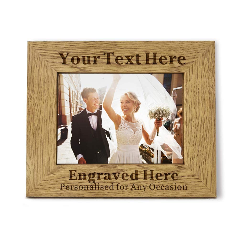 Edsg Personalised Text Personalised Photo Frame Laser Engraved Photo Frame 4X6 Personalised Picture Frame 5X7 Perssonalised Gifts For Wedding Mothers Day Fathers Day Christmas With Any Text (Landscape, )