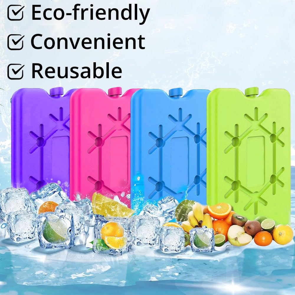 Acumulador De Frío Reutilizable para Bolsa Térmica Y Nevera Portátil Extra Plano Bloque De Hielo Colorido para Fiambrera Picnic Camping Oficina - Juego De 4 16.5x10.9x1.4 cm