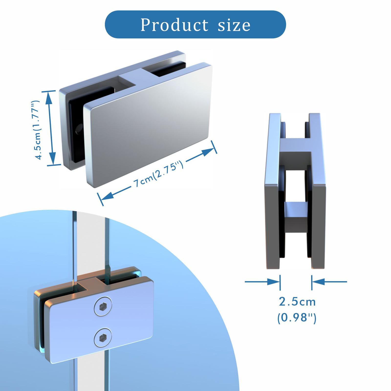 Soporte de abrazadera de vidrio de acero inoxidable de grado marino para vidrio de 10-12 mm de grosor, soporte de estante ajustable para barandilla, barandilla, ducha, valla, puerta de piscina