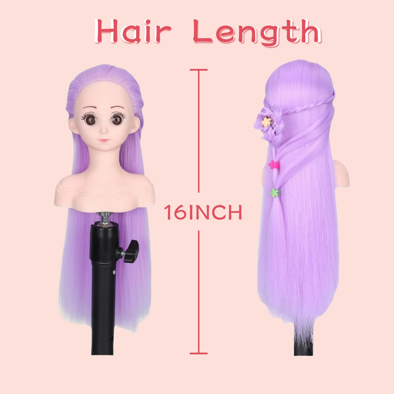 Testa di manichino con capelli, 40,6 cm, testa di manichino per esercitarsi con acconciature e bambole, testa per parrucchiere
