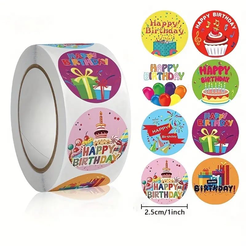 Image of 2000pcs Watercolor Thank You Stickers, Round Thank You Adhesive Sticker for Small Business Wedding Supplies Packing Stickers Gift Wrap (4, Happy Birthday Stickers)