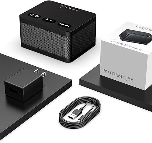Miniatura 7 de DailyBody Máquina de sonido de ruido blanco con 30 sonidos relajantes, 36 niveles de volumen, 5 temporizadores y función de memoria, bloquea