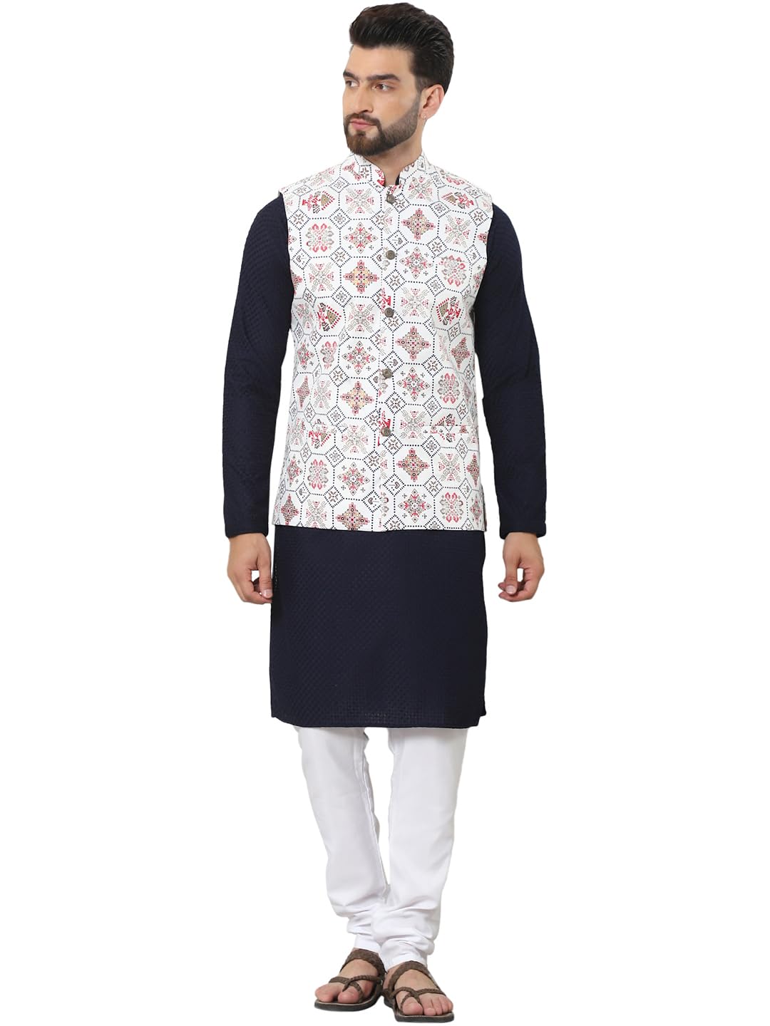 sojanya Men's Cotton Printed Kurta & Pant With Nehru Jacket-picture-18
