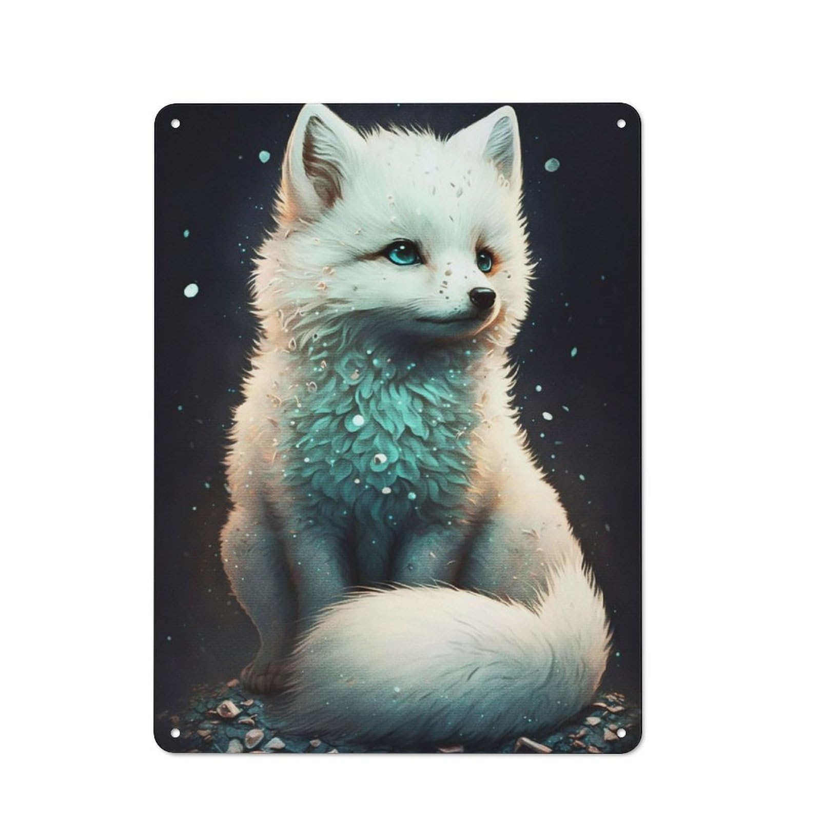 Junmoney Cute Fox Tin Wall Plaque 40X30cm With For Pub Or Café, Suited To Pub Decor Enthusiasts, For Retro Home Interiors