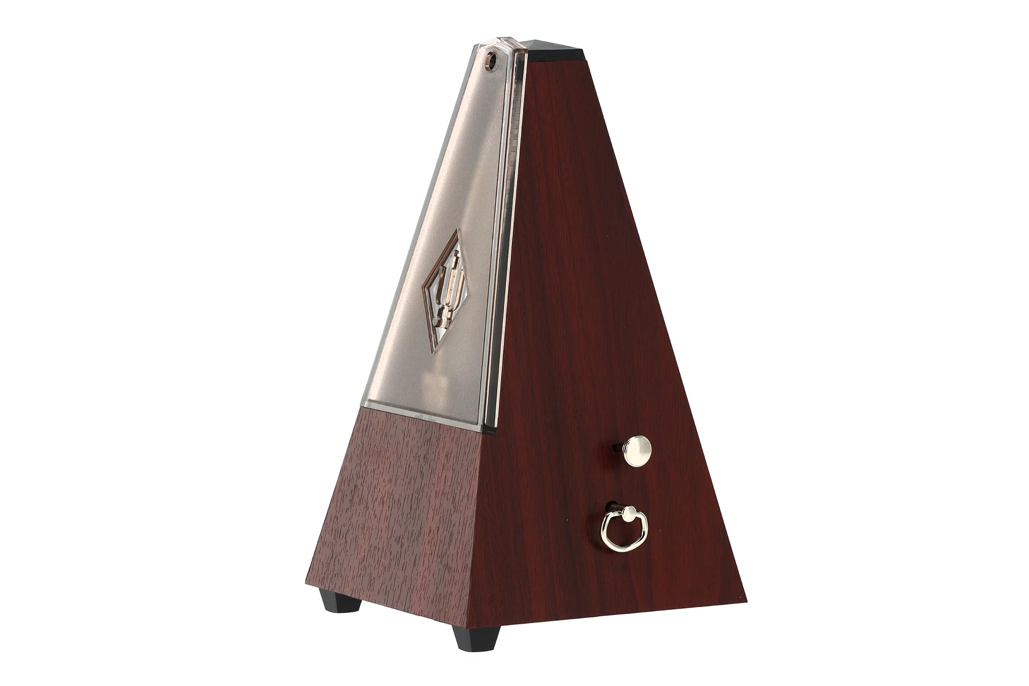 Wittner Metronomo Taktell forma piramidale Sistema Maelzel Serie 802K - Custodia in plastica - Con campana - Con coperchio in plexiglass - Venatura mogano - Non richiede batterie - Made in Germany