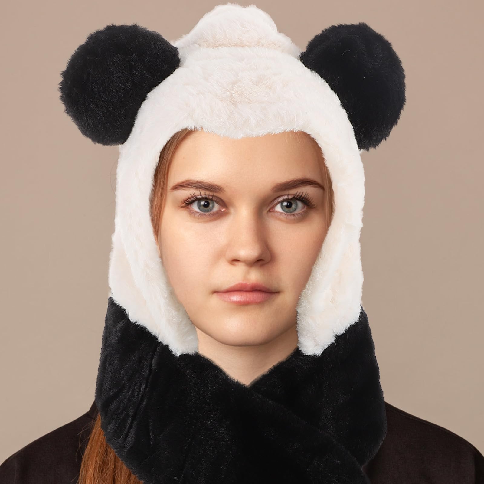 Healeved 4 Pezzi Cappello Panda Donna in Pelliccia Sintetica con Protezione