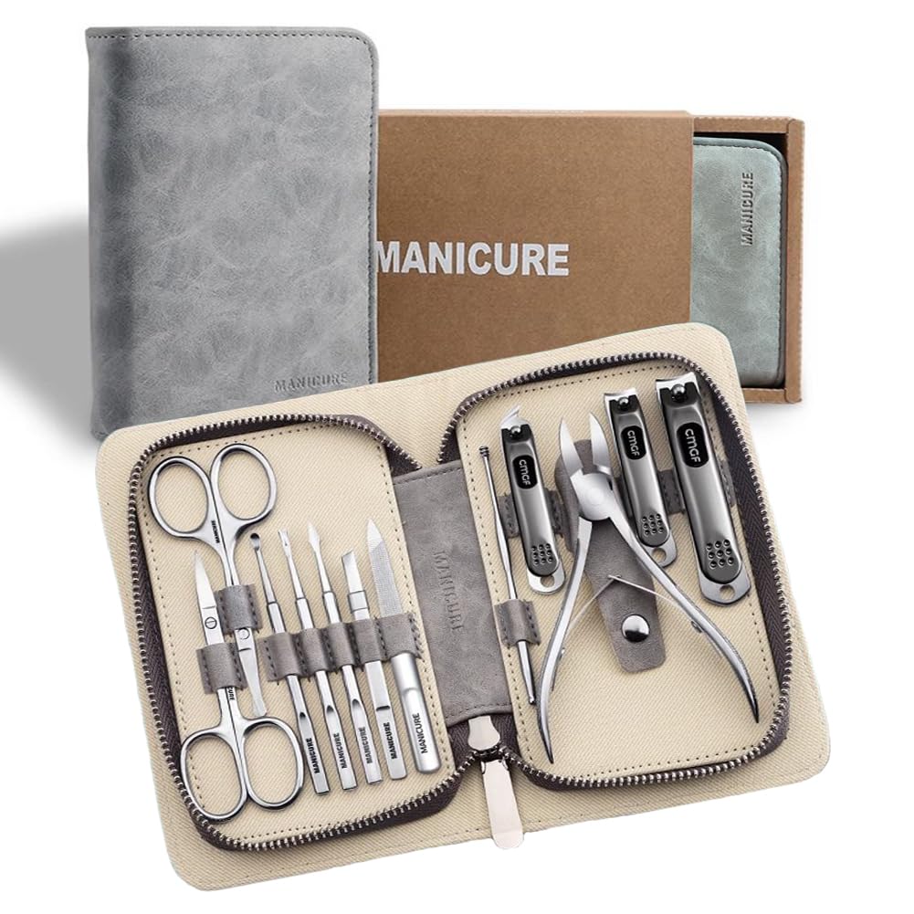 Kit manicure professionale, forbici per unghie, taglia cuticole, tagliaunghie, disinfettante per le mani, grigio
