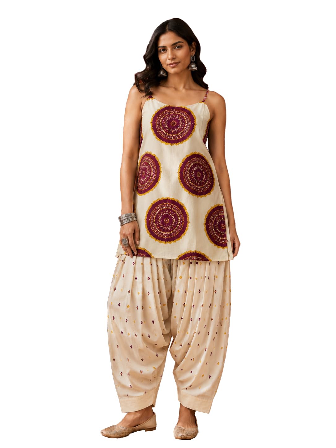 stylum Women's Bandhej Printed Pure Cotton Staright Short Kurti With Farshi Salwar-picture-27